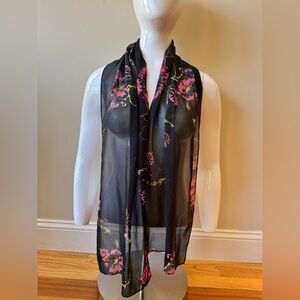 Chico's 100% Silk Black Floral Scarf